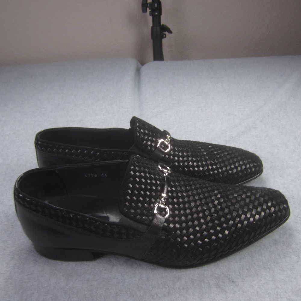 Corrente Loafers Mens 44 Black Woven Calfskin Leather Buckle Dress‎ Shoes
